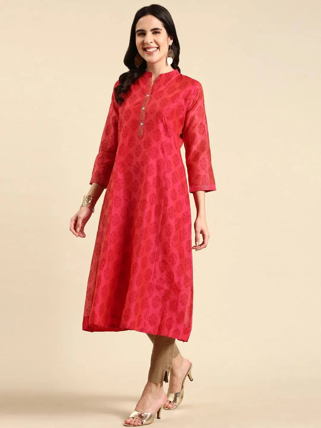 Pink Printed Indian Kurta for Women | Cotton A-Line Kurtis