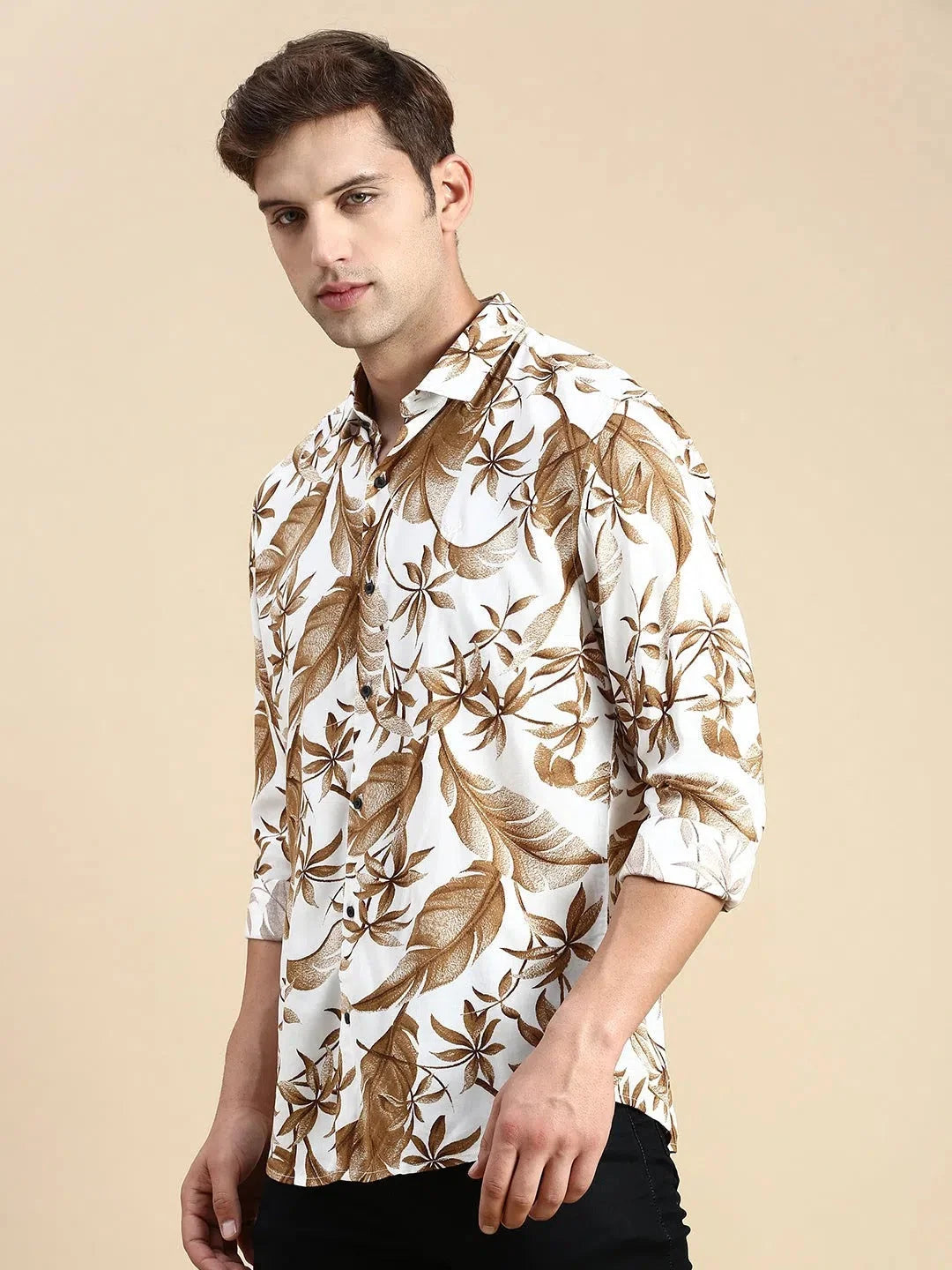 Classic White Printed Mens Shirt - Cotton Casual Shirt | DesiQlo