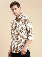 Men White Printed Casual Shirt-JORDANPRINT-4896-Offwhite