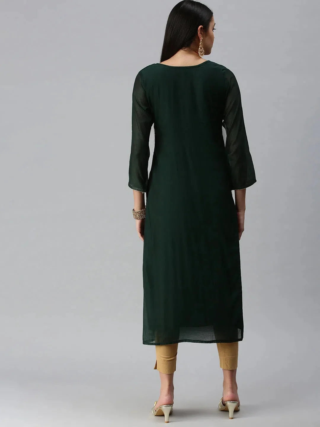 Green Embroidered Kurta: Exquisite Indian Kurta for Ladies