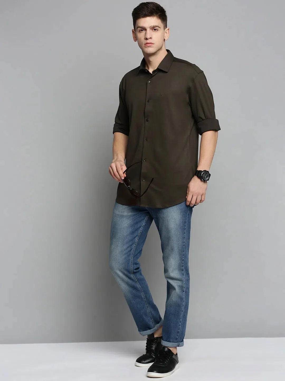 Elegant Men's Green Solid Cotton Shirt | Casual & Stylish