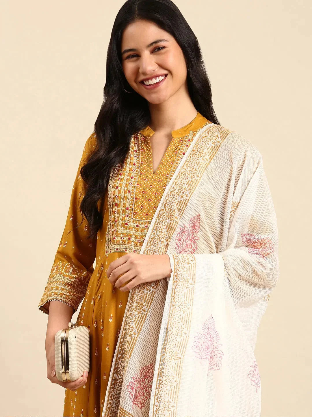 Mustard Printed Kurta Set | Cotton Women's Indian Kurta Sets