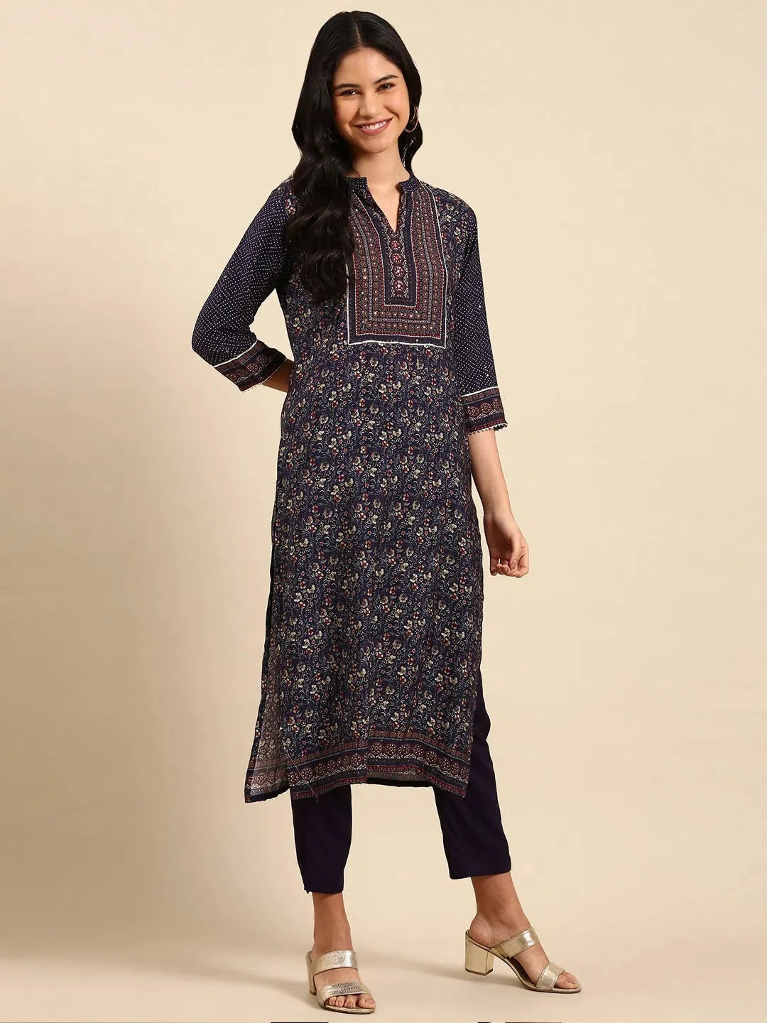 Navy Blue Floral Kurta Set | Women's Designer Indian Kurta