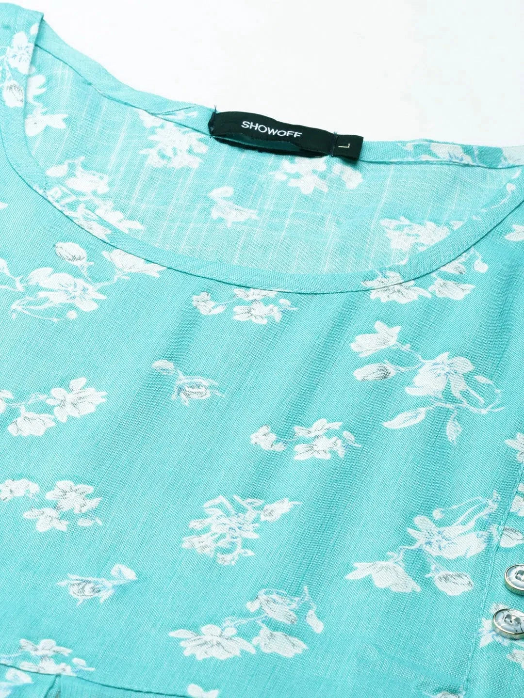 Turquoise Blue Printed Anarkali Kurti for Women | DesiQlo