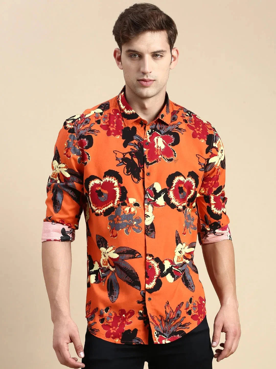 Men's Rust Printed Cotton Shirt | Casual Mens Shirt