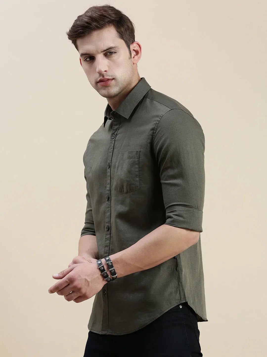 Men's Green Cotton Shirt | Solid Color Casual Shirts