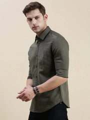Men Green Solid Casual Shirt-SWALLOW-1768-Olive