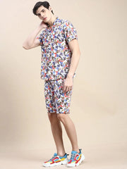 Men White Printed Casual Co ord Set-MARSHALL-1857-White