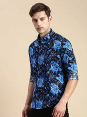 Men Blue Printed Casual Shirt-DROSHPRINT-8197-Blue