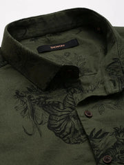 Men Green Printed Casual Shirt-COLMPRINT-3101-Olive
