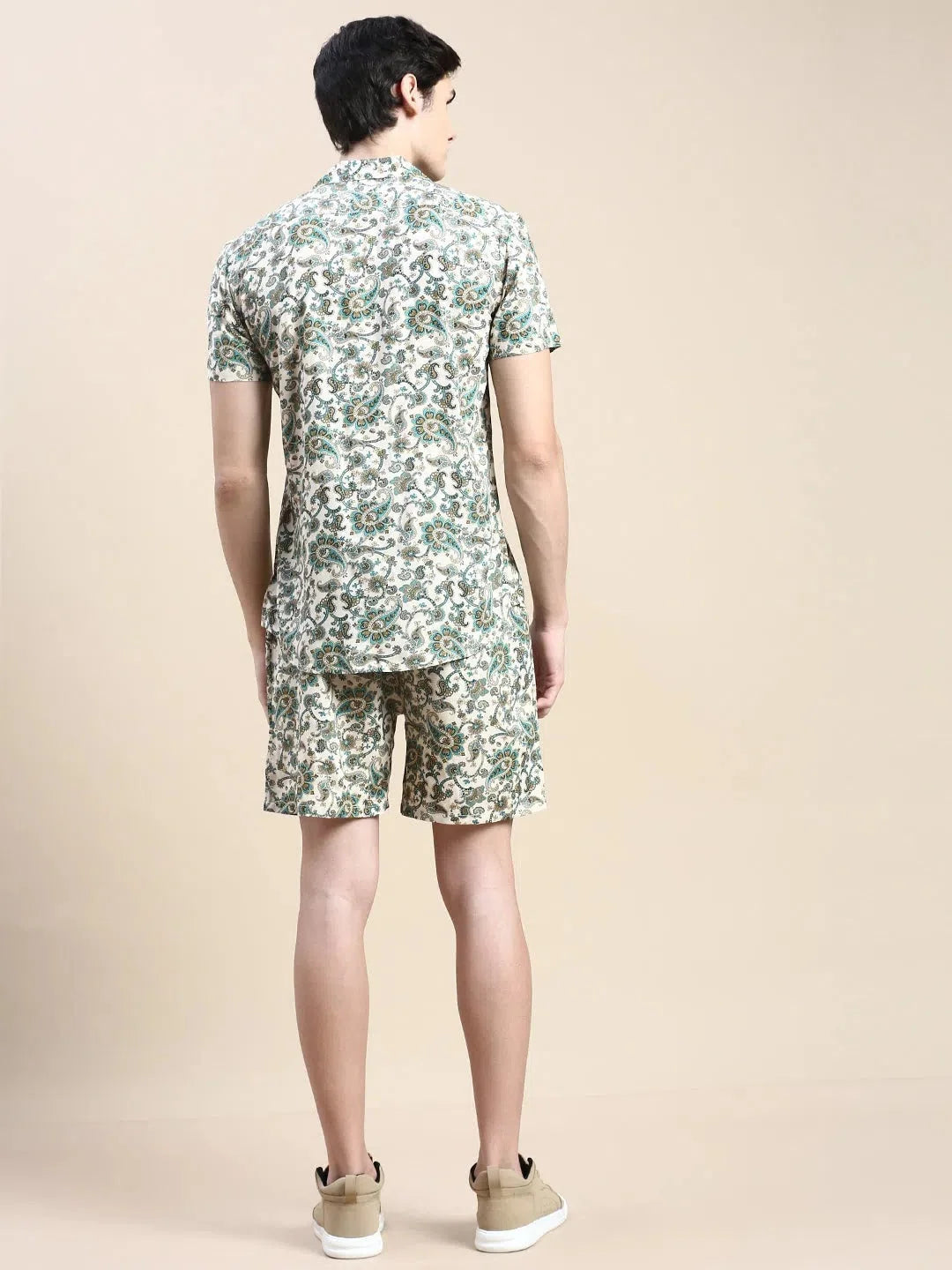 Men's Beige Printed Co ord Set | Casual Co ord Set for Men