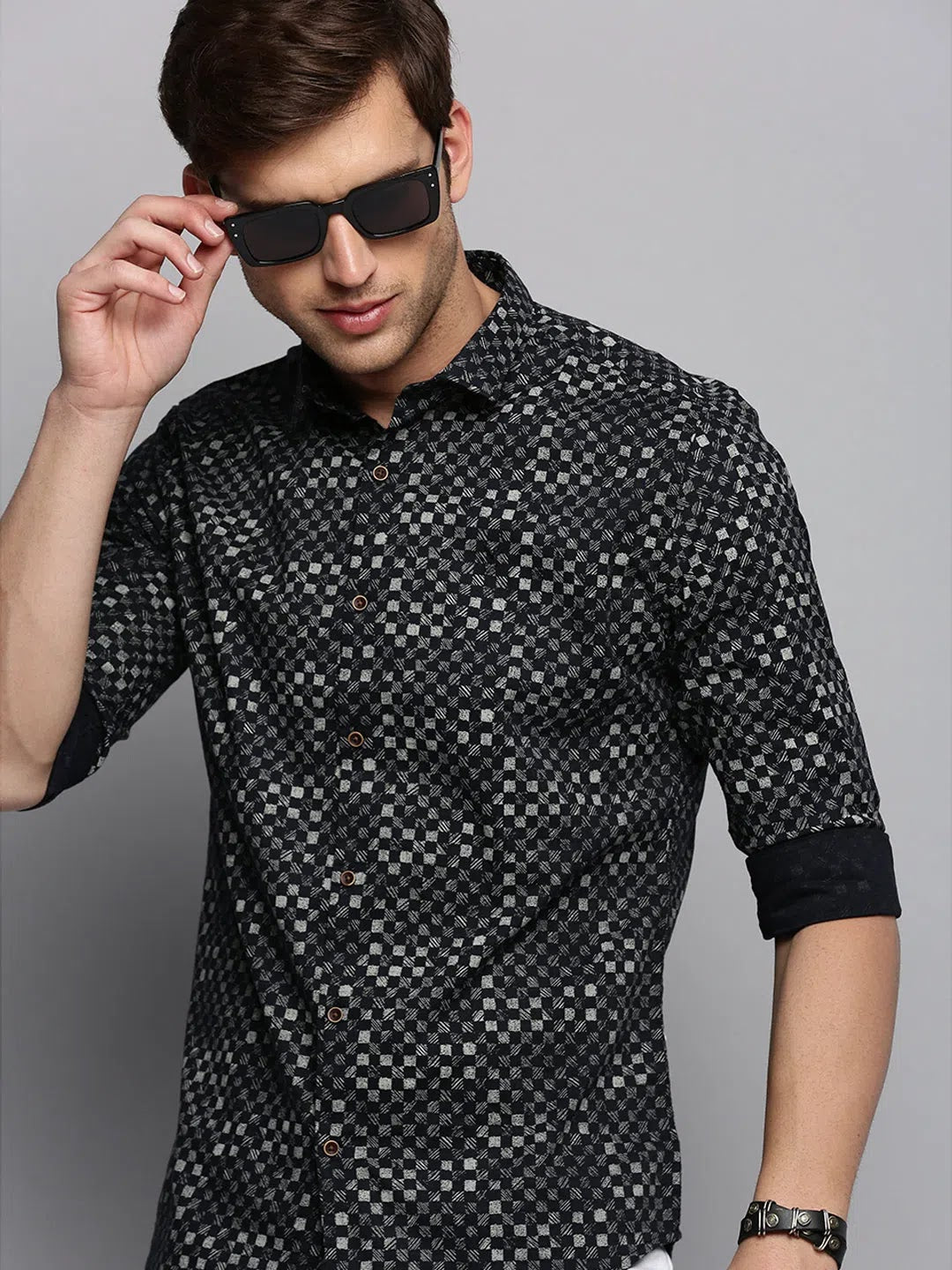 Men's Black Printed Cotton Shirt - Casual Style