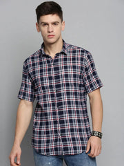 Men Navy Checked Casual Shirt-MAYACHECKS-4413-Navyblue