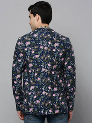 Men Navy Printed Blazer-SOBLZ-298-Navyblue