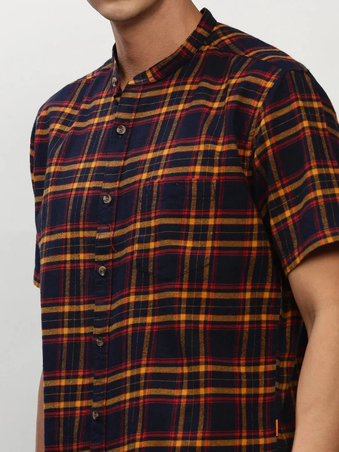 Navy Checkered Mens Shirt- DesiQlo Cotton Casual Shirt