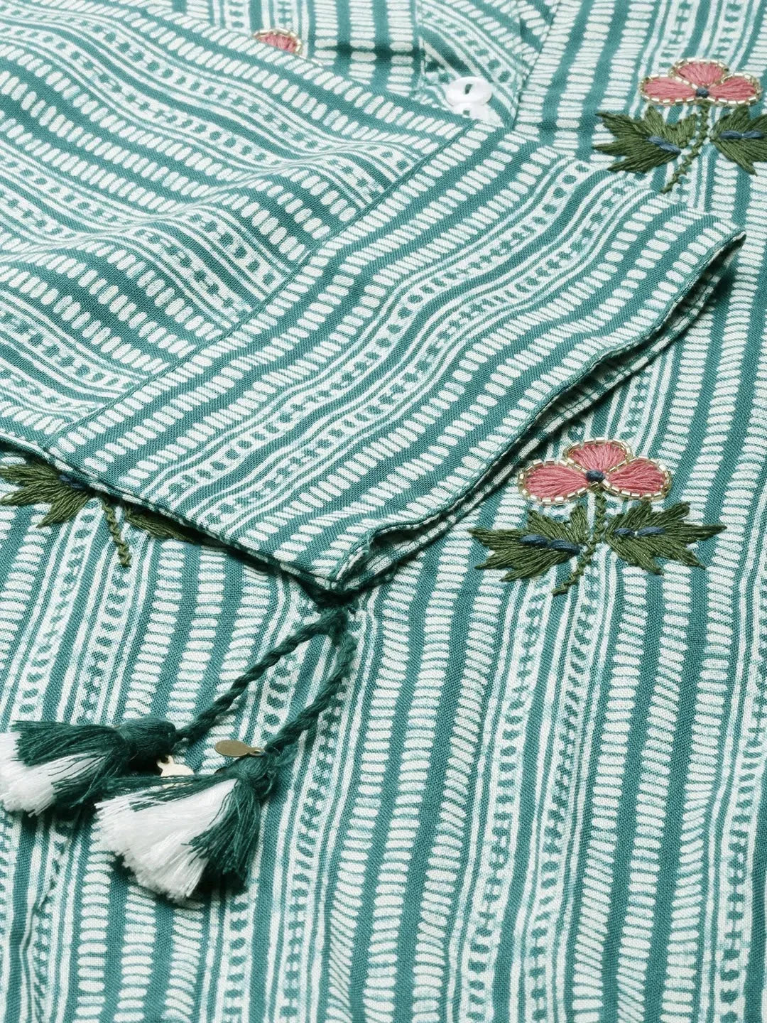 Teal Printed Cotton Kurta - Shop Indian Kurtis Online Now!