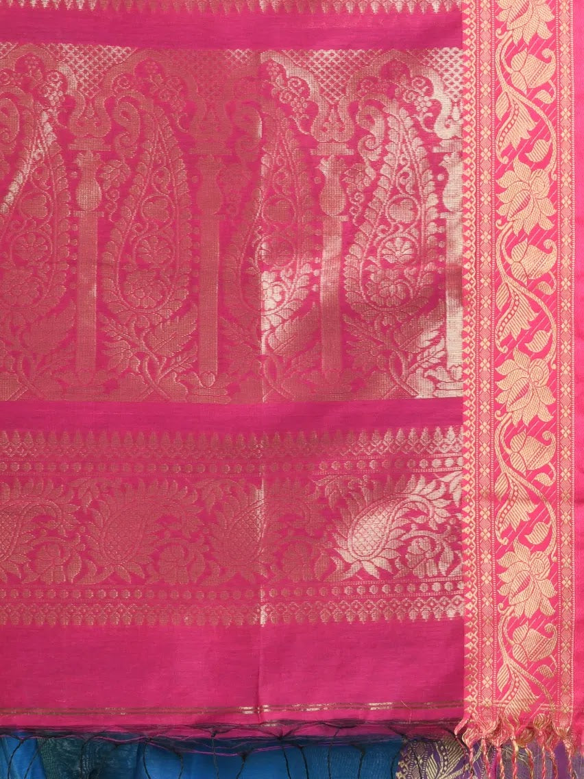 Green Cotton Indian Sari with Nakshi Zari Borders