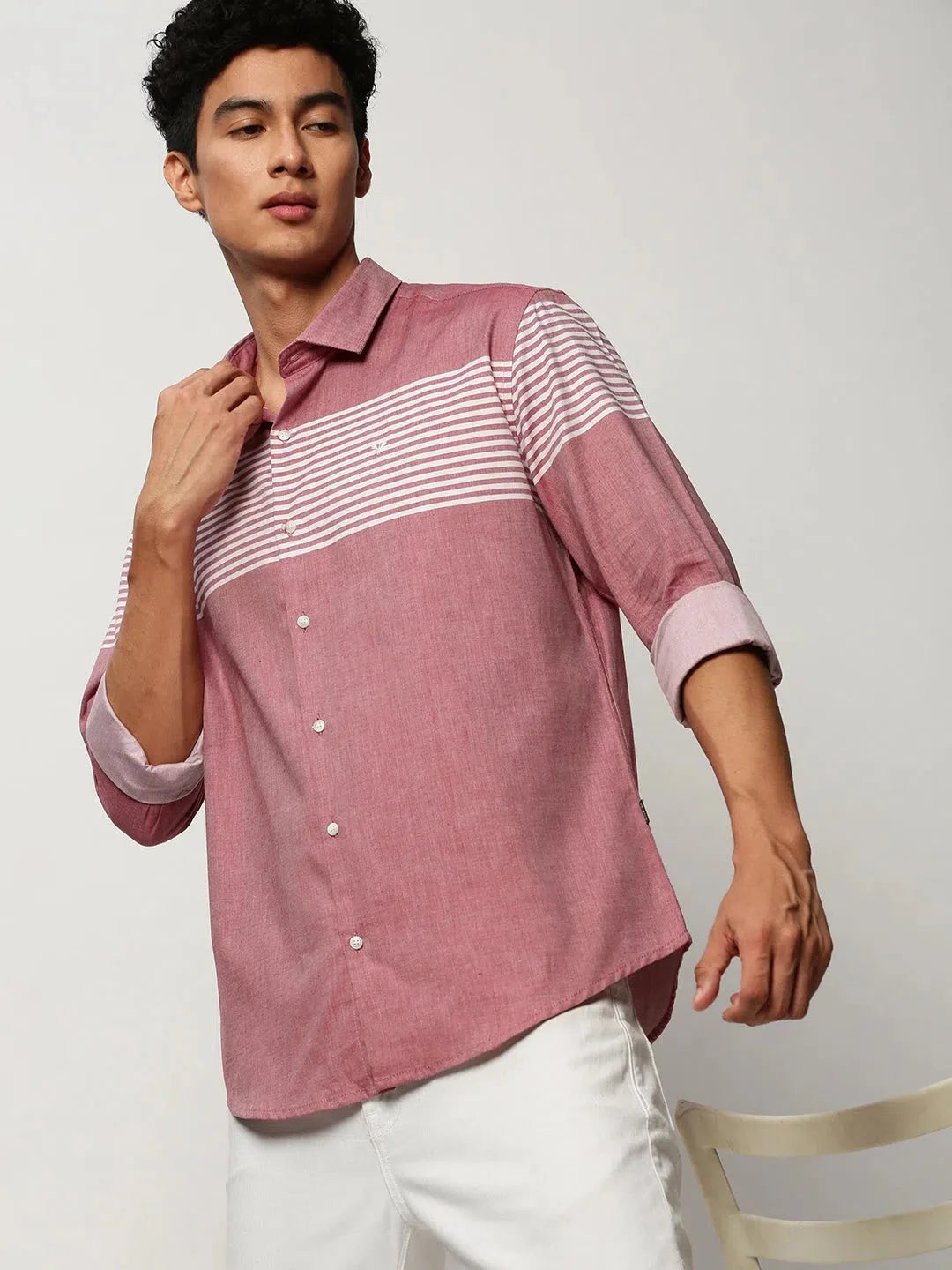 Men Pink Striped Casual Casual Shirts-HAPPYSTRIPE-169-Pink