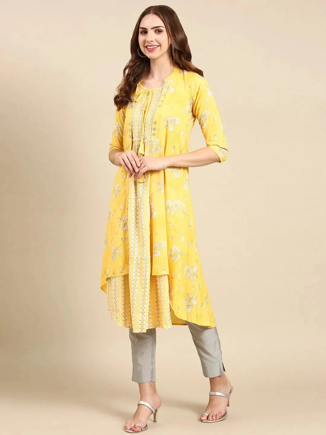 Yellow Printed Anarkali Kurta - Cotton Anarkali Suits for Women