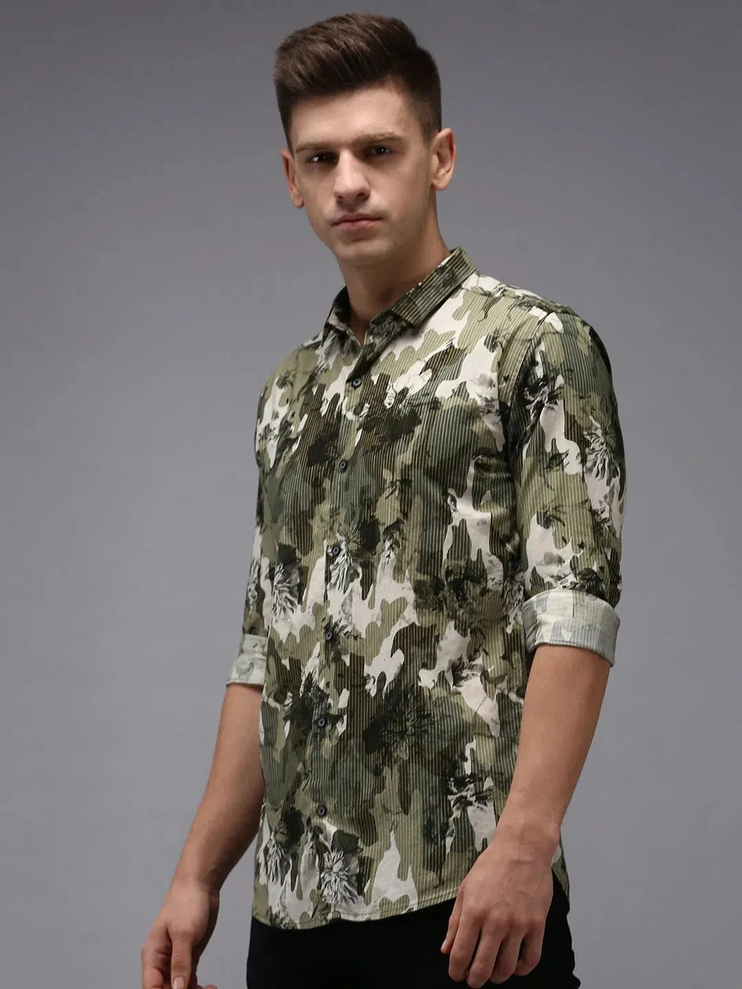 Men's Green Printed Shirt - Casual Cotton Shirt Online