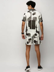 Men White Printed Casual Co ords-AM-98-9-White