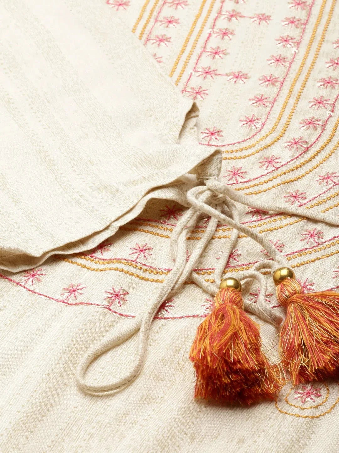 Cream Embroidered Indian Kurta | Viscose Kurtis for Women