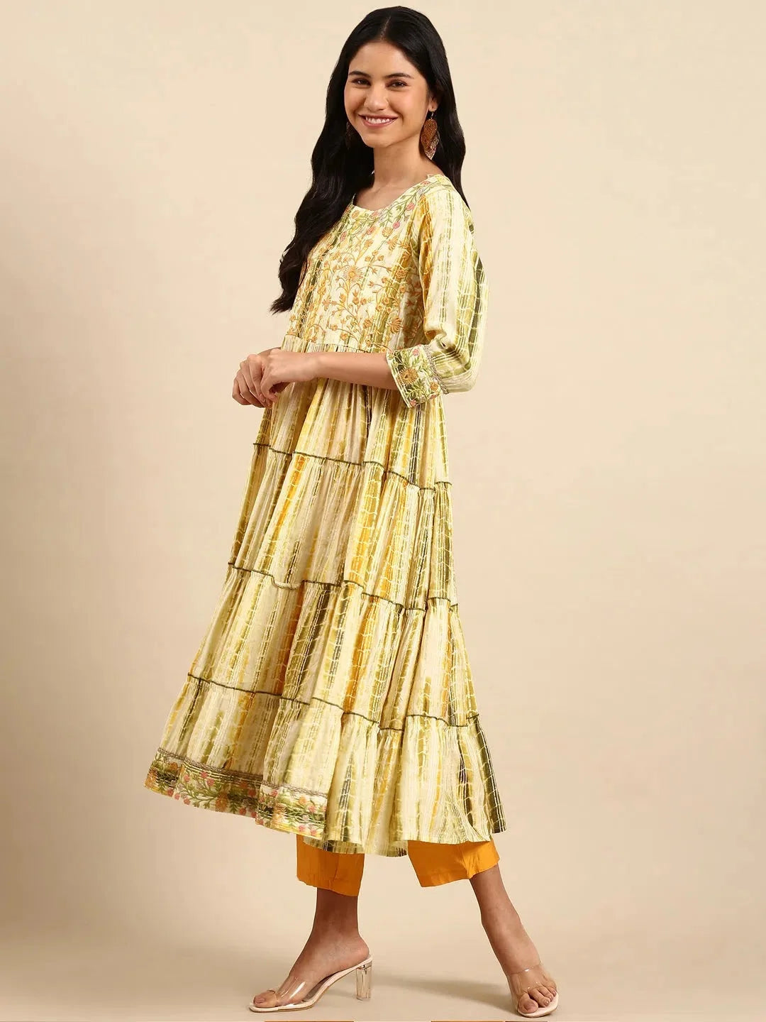 Cream Tie Dye Kurta Set | Women's Cotton Indian Kurta Sets