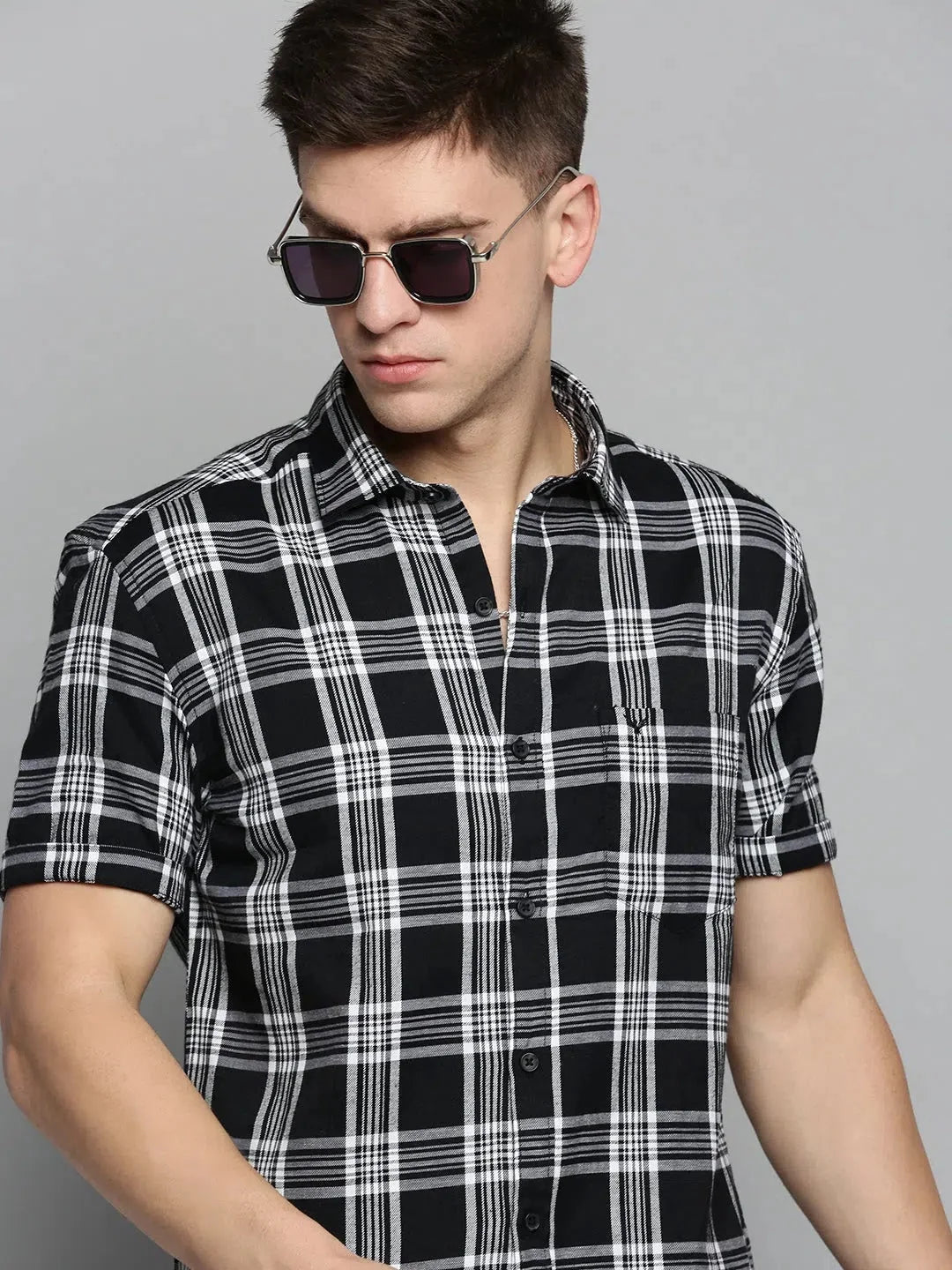 Men's Black Checked Cotton Casual Shirt | Stylish Mens Shirt