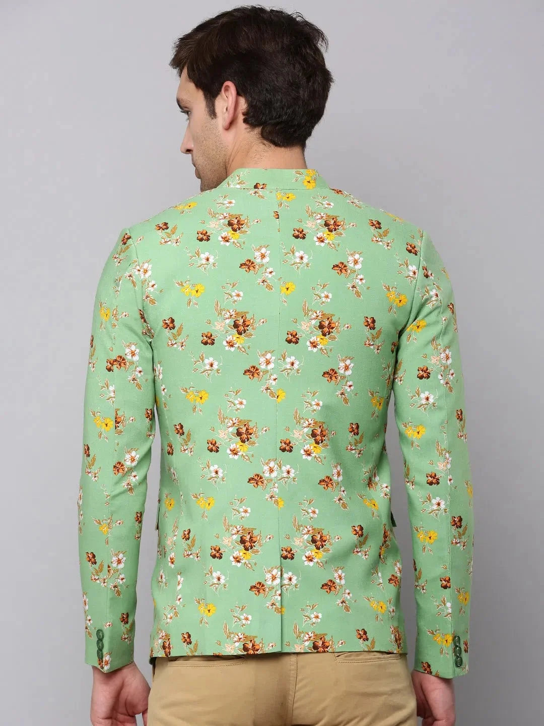 Men's Green Printed Blazer - Stylish Ethnic Nehru Jacket