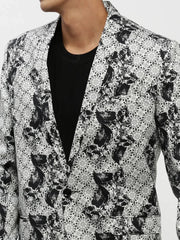 Men White Printed Blazer-SOBLZ-85-01-White