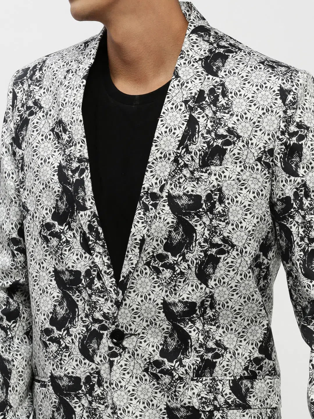 White Printed Men's Ethnic Wear Blazer | DesiQlo