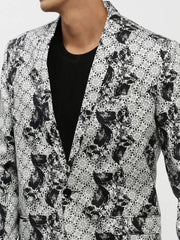 Men White Printed Blazer-SOBLZ-85-01-White