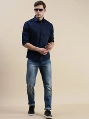 Men Navy Graphics Casual Shirt-STANLEY-5603-Navyblue