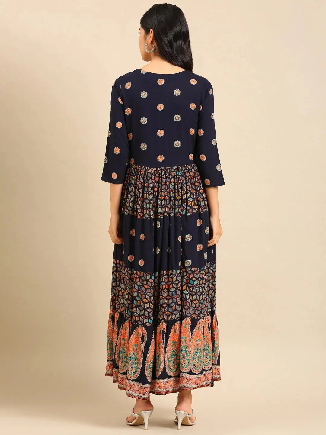 Blue Printed Anarkali Kurta - Women's Cotton Anarkali Kurti