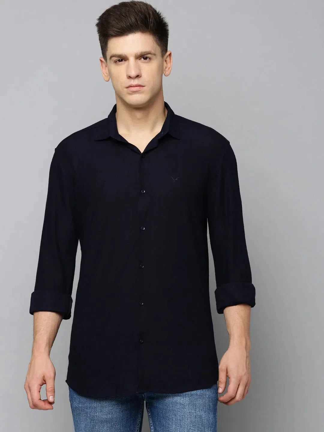 Navy Solid Mens Shirt | Cotton Casual Shirt - DesiQlo