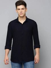 Men Navy Solid Casual Shirt-KRISTENKNITS-4588-Navyblue