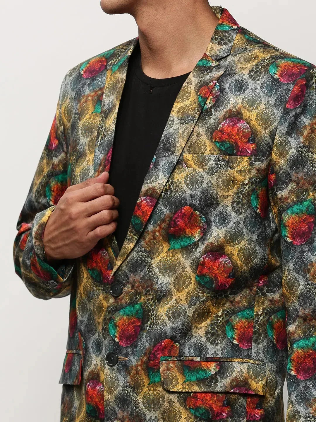 Grey Printed Casual Blazer | Men's Ethnic Wear - DesiQlo