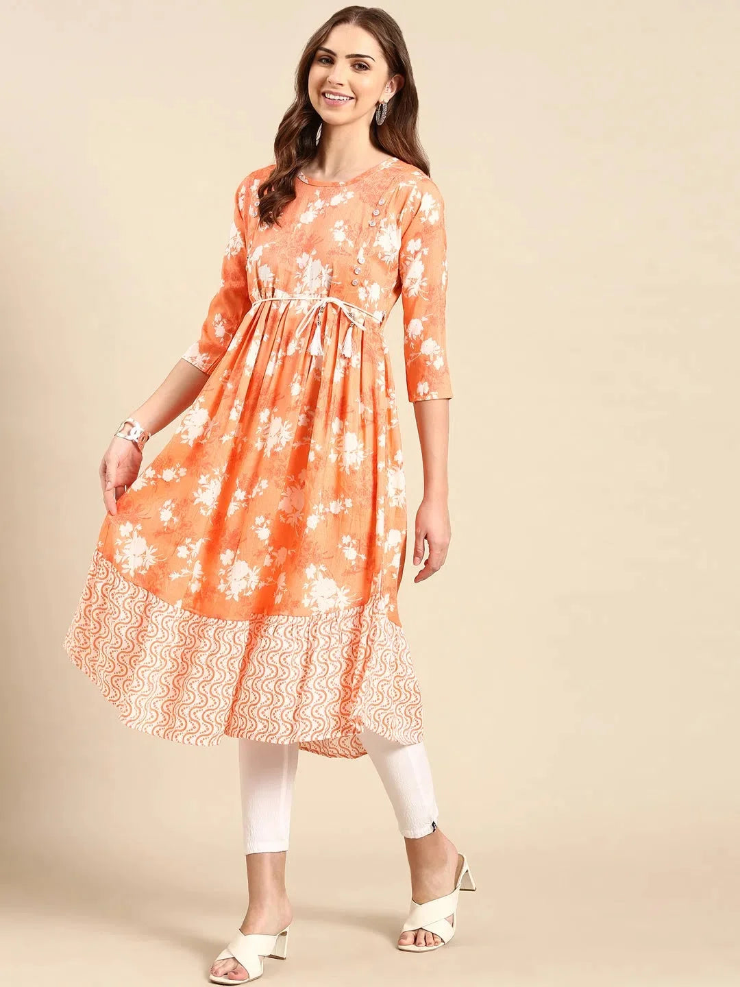 Orange Printed Anarkali Kurta - Stylish Anarkali Suits for Women