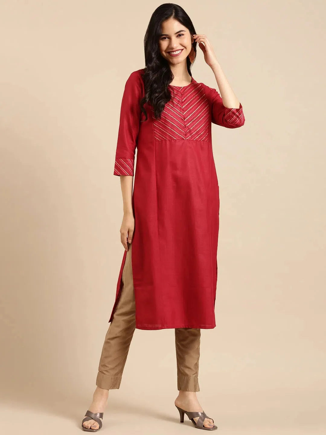Maroon Cotton Kurta for Women | Solid Indian Kurtas Online