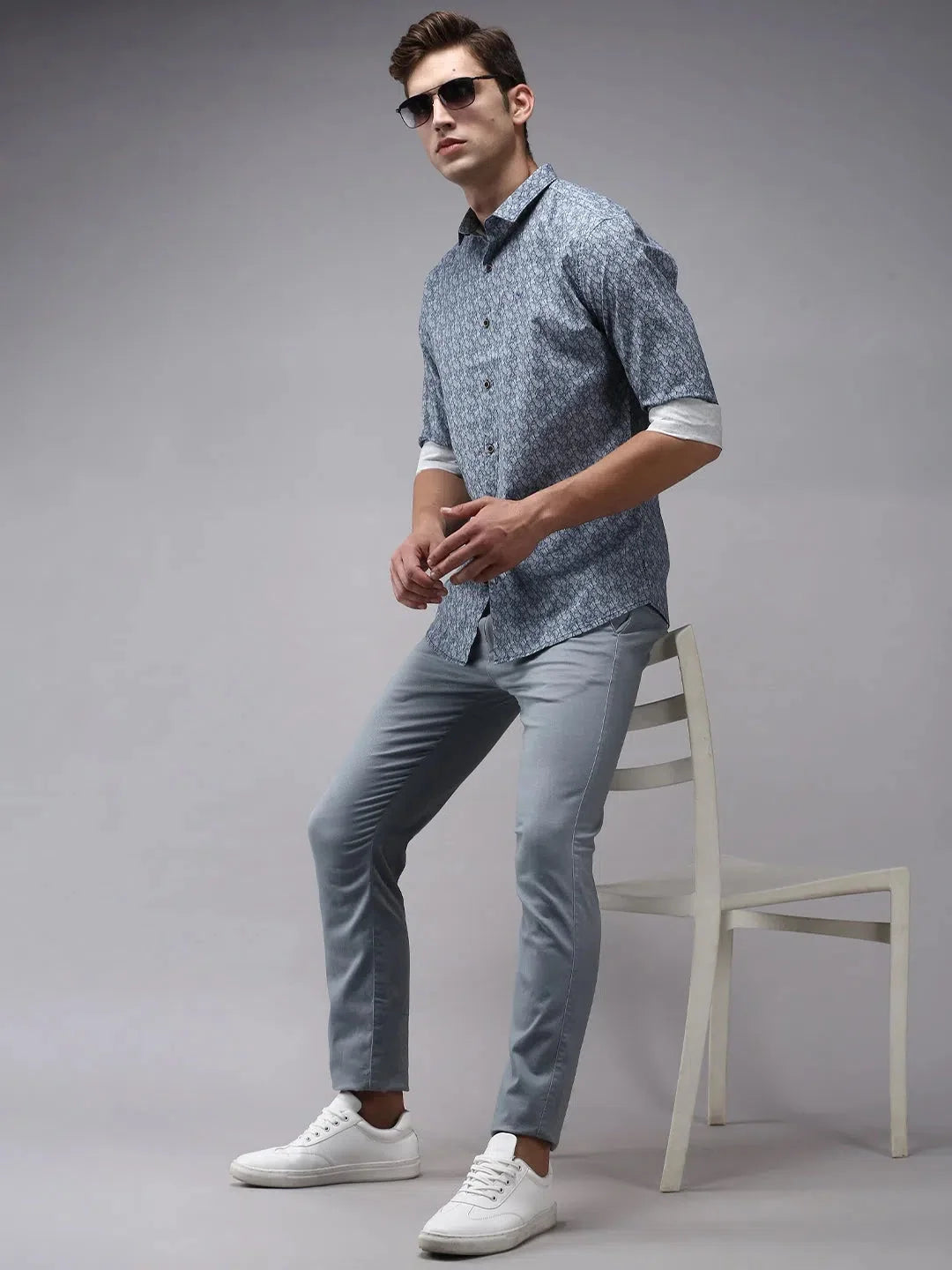 Blue Printed Cotton Mens Shirt | Modern Casual Style