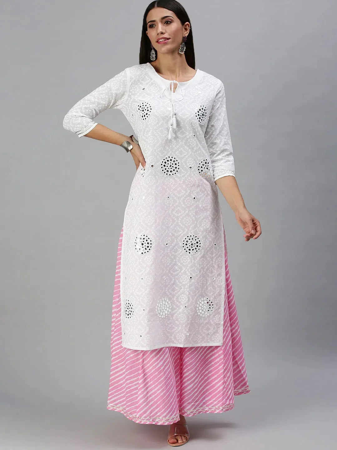 White & Pink Printed Women's Kurta Sets | Cotton Kurta Sets - Style 1