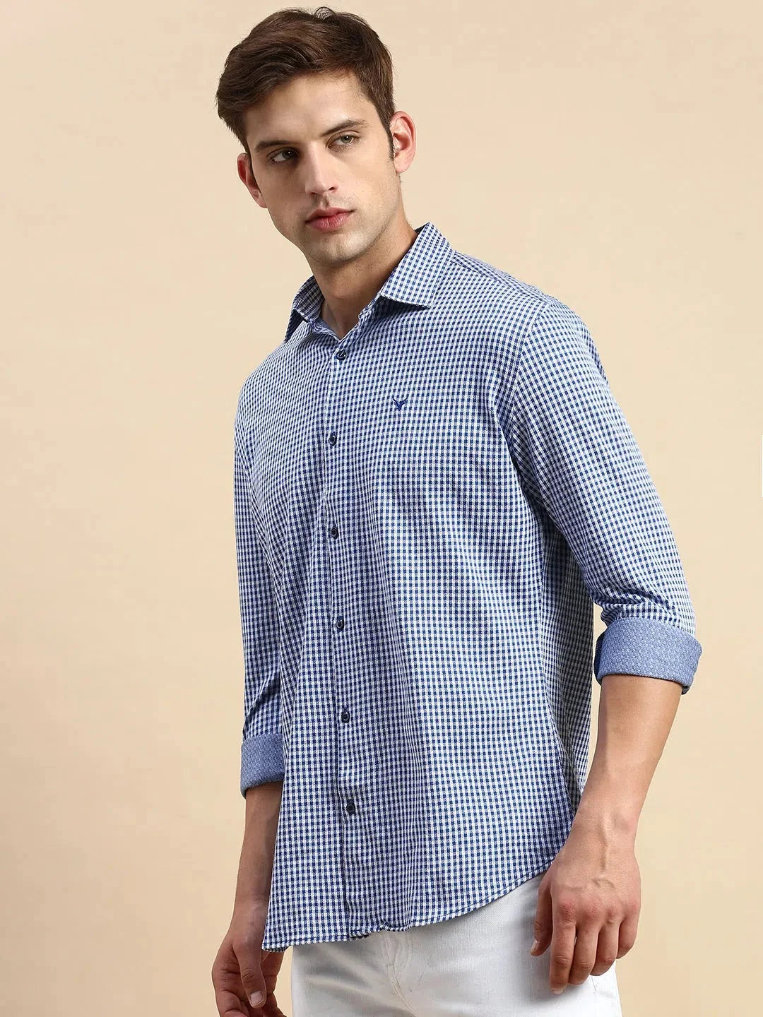 Mens Navy Checked Cotton Shirt | DesiQlo Casual Printed Shirt
