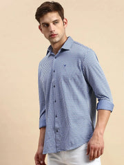 Men Navy Checked Casual Shirt-LUCASKNITS-4597-Navyblue