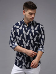Men Blue Printed Casual Shirt-JHONOPRINT-1491-Navyblue