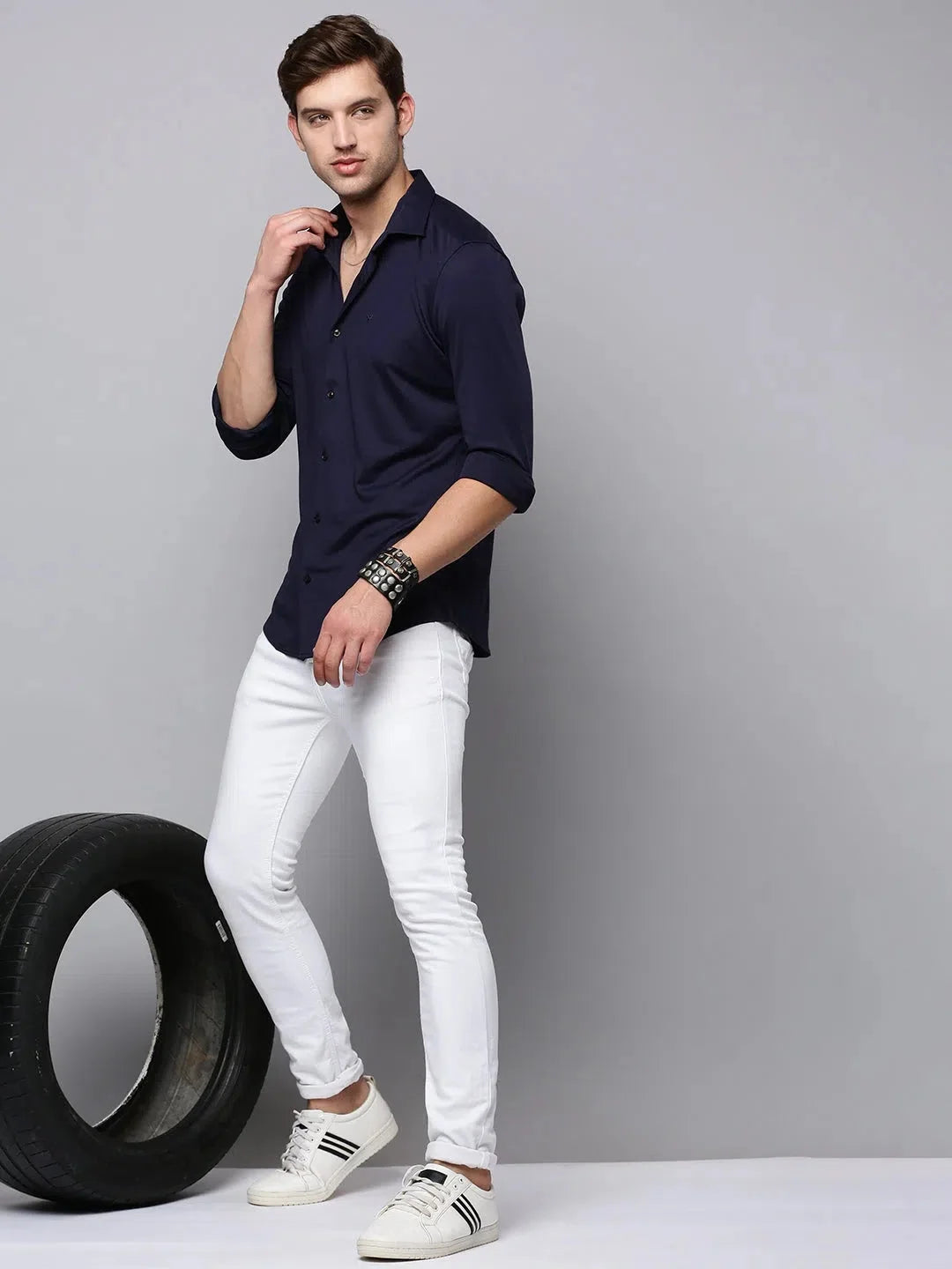 Navy Solid Mens Shirt - Casual Cotton Formal Shirts | DesiQlo