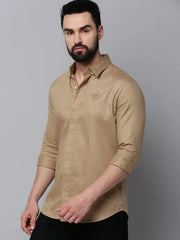 Men Khaki Solid Casual Shirt-ELECTRAPLAIN-4521-Khaki