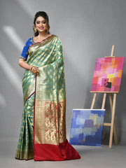 Ice Blue Silk Banarasi Saree With Zari Woven Designs-MA52BSL441050020