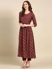 Women's Maroon Printed Kurta SetKC-985-Maroon