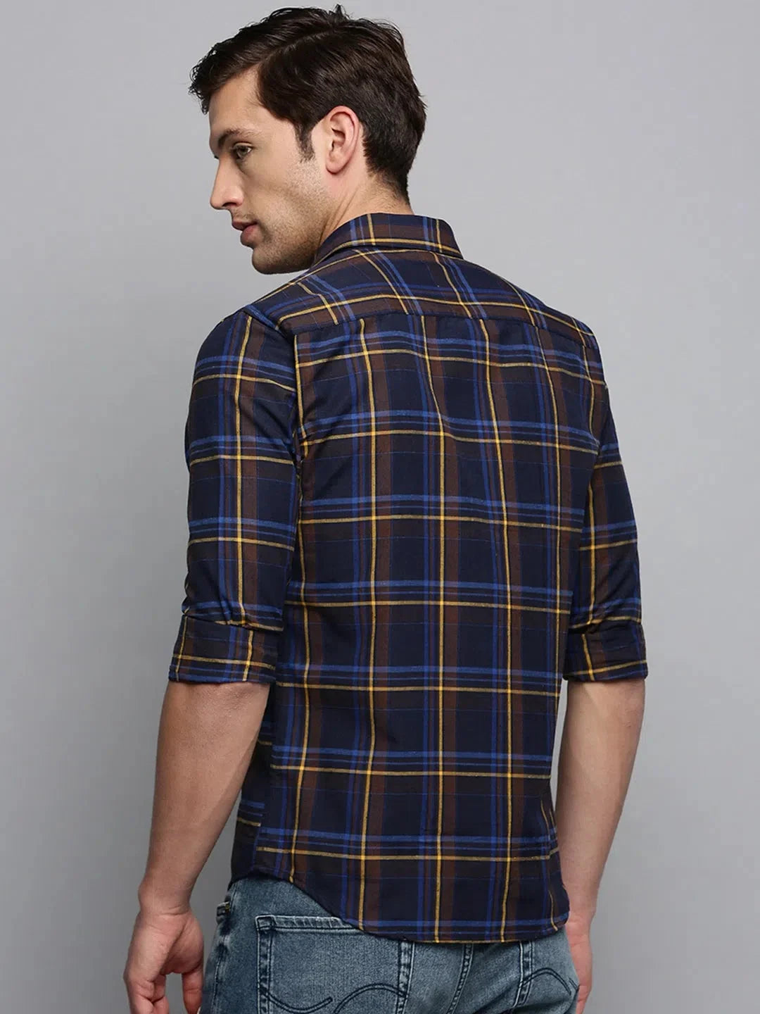 Navy Checked Cotton Mens Shirt | Stylish DesiQlo Design