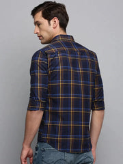 Men Navy Checked Casual Shirt-BOXERCHECKS-3340-Navyblue